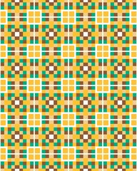 Fototapeta premium This vibrant geometric layout showcases a blend of yellow, brown, and turquoise squares, forming an engaging repeating pattern