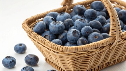 Fresh Blueberries in Wicker Basket with Natural Lighting Studio Shot