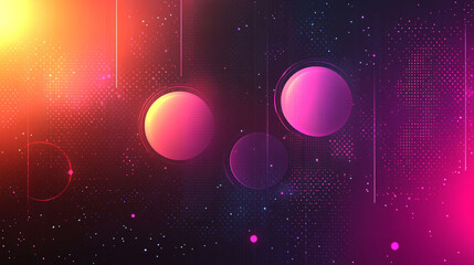 Abstract futuristic space background with glowing orbs and digital elements.