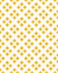 Bright geometric pattern features yellow diamonds with turquoise centers on a white background, creating an eye-catching design ideal for interiors