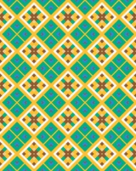 This artwork features a lively pattern with geometric shapes in yellow, brown, and white, ideal for background designs or textiles
