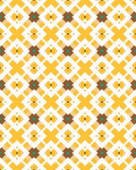 This artwork features a lively pattern with geometric shapes in yellow, brown, and white, ideal for background designs or textiles