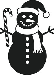 Festive Snowman Silhouette with Santa Hat and Candy Cane – Christmas Vector Illustration