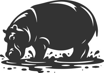 Big animal hippo vector silhouette isolated