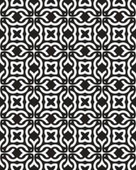 This visual showcases a detailed black and white geometric pattern with interconnected shapes creating an eye-catching design