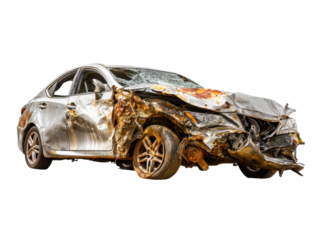 Damaged car after a serious accident on the road, cut out transparent