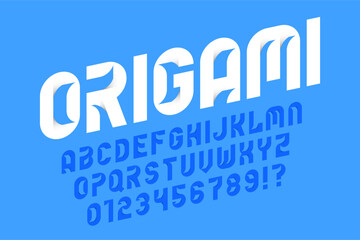 Origami style font, alphabet letters and numbers vector illustration