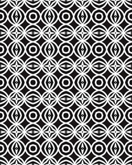 A striking display of geometric shapes, this pattern features interlocking eyes in black and white, creating a mesmerizing visual effect