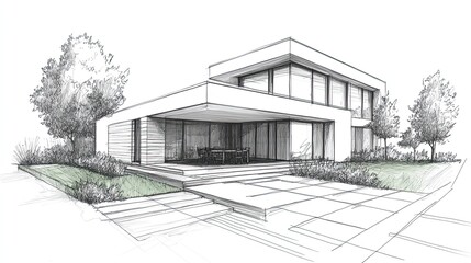 A hand-drawn sketch of a modern 