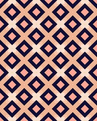 A modern geometric design showcases repeating diamonds and squares in contrasting shades, creating an eye-catching visual effect