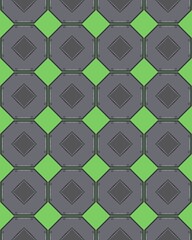Repeating pattern features gray hexagons and diamonds set against a vibrant green background, creating a contemporary visual appeal