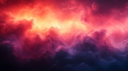 Fiery nebulae swirling in space, vibrant colors of deep red, orange, and purple clouds in cosmic vastness.