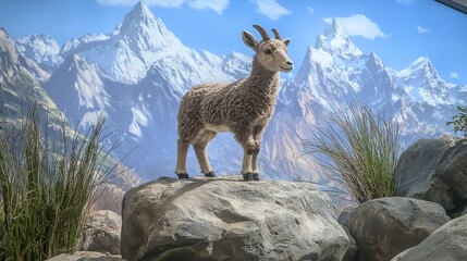 Young goat on rocky mountain landscape