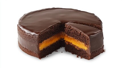 Delicious Chocolate Cake with Apricot Layer in Slice Display