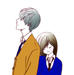 少女漫画風の高校生カップルのイラスト｜恋愛・青春・日本の学生生活
