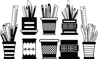 Pen holder vector, Clipart, Silhouette, Vector, icons, illustration, design.