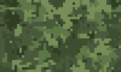 Abstract digital camouflage pattern.  Perfect for backgrounds, textures, or militarythemed designs.  Shades of green create a pixelated, modern aesthetic.