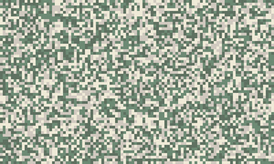 Fototapeta premium Abstract pixelated camouflage pattern in muted greens and beige. Perfect for backgrounds, textures, or digital camouflage designs.