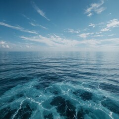 Fototapeta premium The blue sea meets the vast sky at the horizon under the calm beauty of a summer day with soft clouds