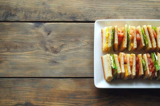 Elegant finger sandwiches arranged on a platter - Powered by Adobe