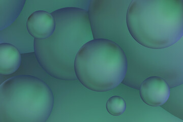 Saturated gradient abstract spheres background in green blue smooth glossy color with overlapping curves and light effects for modern decor art. 3D rendering. Calm atmosphere abstract pattern.