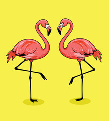 Tropical Flamingos Cute Bird Pair Vector Illustration