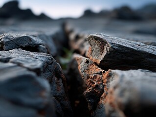 Close-up view of fractured volcanic rock