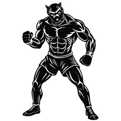 Muscular Boxer Silhouette Vector – Strong Fighter Standing Pose Illustration