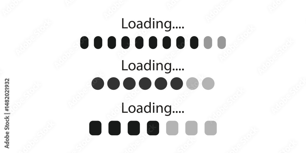 Poster loading bar, progress icons. load bar, buffer loader, status, download or upload icons. horizontal l