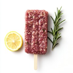 Frozen raw meat popsicle with lemon & rosemary