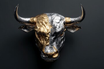 Realistic metallic bull face symbolizing strength and dominance.