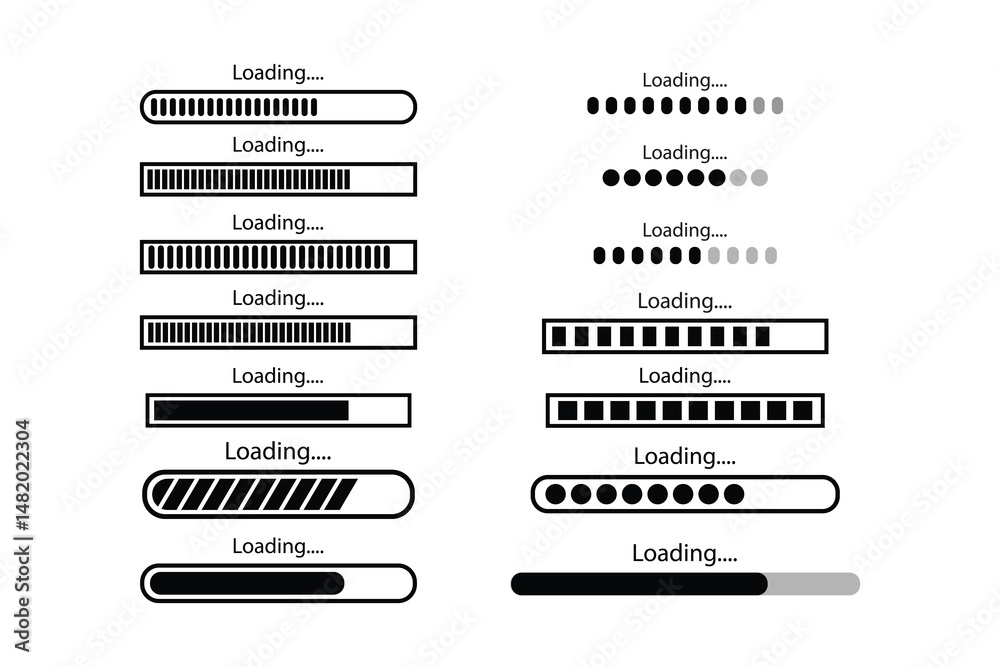 Poster loading bar progress icons, load sign collections. load bar, buffer loader, download or upload horiz