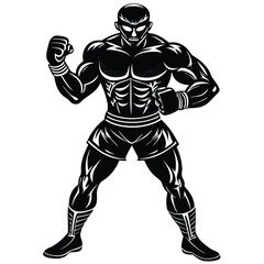 Muscular Boxer Silhouette Vector – Strong Fighter Standing Pose Illustration