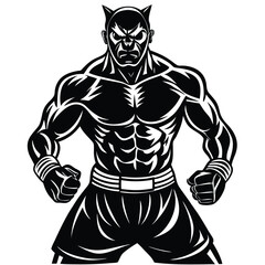 Muscular Boxer Silhouette Vector – Strong Fighter Standing Pose Illustration