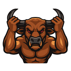 Buffalo holding horns vector logo illustration