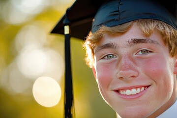 Proud high school graduate beams for the camera.