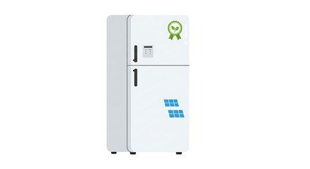 Refrigerator with Eco Label and Solar Panel Graphics
