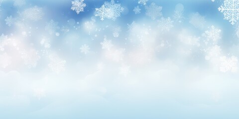 Obraz premium A serene winter landscape with snowflakes falling gently against a blue sky.
