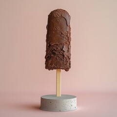 Melted chocolate ice pop on stand