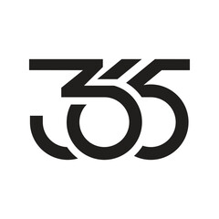 this picture is a design of a connected number 365 in flat style that looks nice in black color on a white background