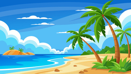 Fototapeta na wymiar Tranquil Tropical Beach. Palm Trees. Azure Ocean. and Sunny Skies