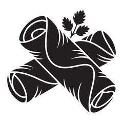 Two minimalist spring rolls, egg rolls, or cigars Vector black silhouette. with white background