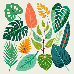 Fototapeta premium Vibrant Tropical Leaves. A Collection of Exotic Plants and Flowers