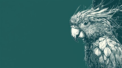 Parrot illustration with detailed feathers, vibrant lines, and rich color background showcasing artistic creativity