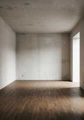 Empty Room with Concrete Walls and Wood Floor 3D Illustration Background