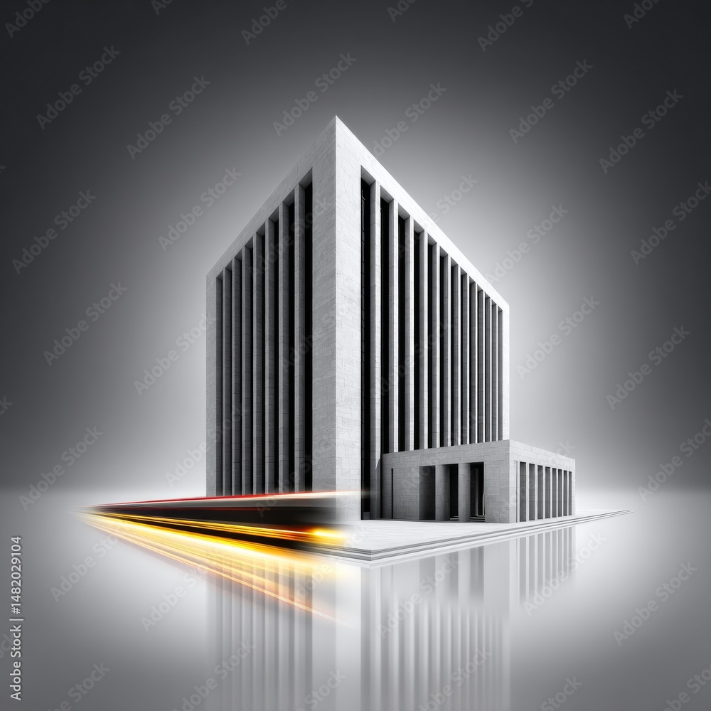 Leinwandbilder modern architecture and motion: a striking building with dynamic light trails against a neutral back