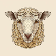 Portrait of a Sheep: This detailed illustration of a sheep showcases the animal's unique facial features, with a focus on its soft wool and serene expression.