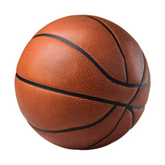 Fototapeta premium An orange-brown basketball with black lines sits against a black backdrop, ready for sports and exercise.