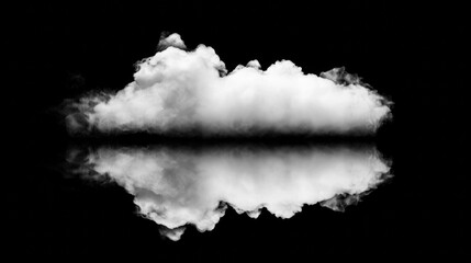 White fluffy cloud reflecting on a dark surface in a tranquil setting during late afternoon light