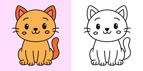 Cute cat cartoon character coloring page vector illustration